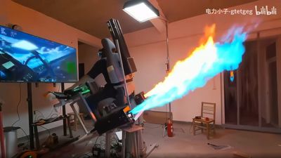 Legendary combat sim enthusiast builds frankly dangerous fighter jet rig — features three-axis motion seat, a cannon, afterburners, and a chaff launcher