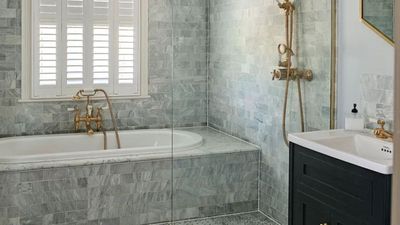 Goodbye boring white bathtubs, all the chicest bathrooms I'm seeing right now feature this unexpected tile design instead