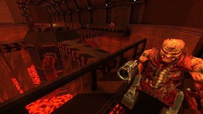 This Quake 2 mod bridges the gap between the original game and its sequel, with hybrid enemies including dog-headed parasites and rocket-blasting shamblers