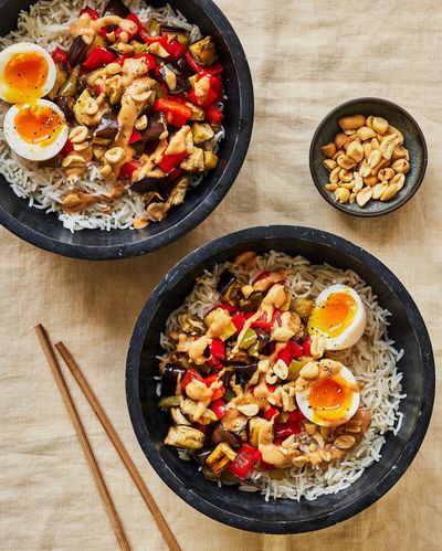 Rukmini Iyer’s quick and easy recipe for bibimbap with miso-peanut sauce