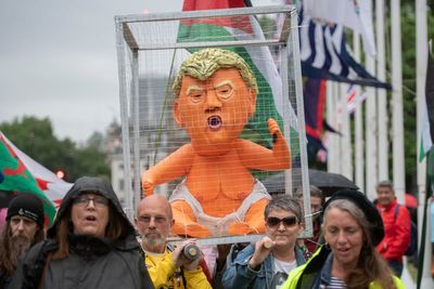 What protests are happening to coincide with Donald Trump's arrival?