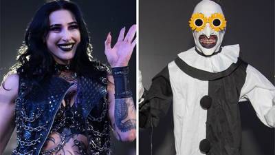 Watch Terrifier baddie Art The Clown ‘kill’ WWE wrestler Rhea Ripley during an Ice Nine Kills concert last weekend