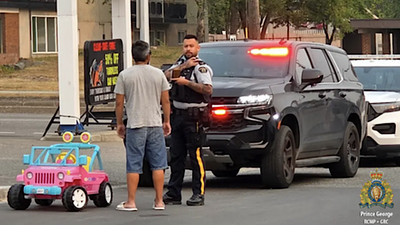 Need for a slurpee makes grown man drive pink Barbie toy Jeep in heavy traffic- but that’s not what got him arrested