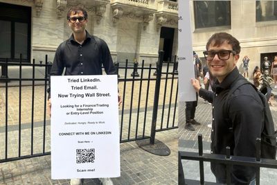 Gen Z grad sent out over 1,000 job applications—when he didn't hear anything back, he carried a sign around Wall Street begging for a job instead