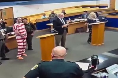 Moment suspect spits on judge during attempted attack in court