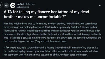 ‘I hope this is fake’: Woman gets a tattoo of her fiancé’s dead brother and people are horrified