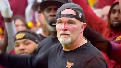 Dan Quinn Bleeding After Big Collision With Marcus Mariota on Commanders' Sideline