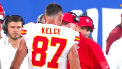 Travis Kelce, Andy Reid Bump Shoulders in Heated Exchange During Chiefs-Giants
