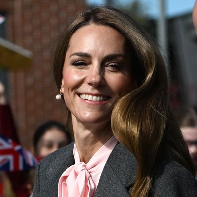 Kate Middleton Brings a Pop of Symbolic Pink to Autumnal Gray Workwear Separates