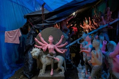 Photos of a Hindu goddess' idols being handcrafted for the Durga festival in India