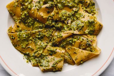 Pistachio, mint and basil pesto pasta that tastes like Sicily