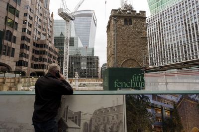 Medieval church tower suspended 45ft above ground as part of City project