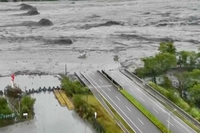 Drone video shows collapsed Taiwan bridge after Typhoon Ragasa devastates East Asia