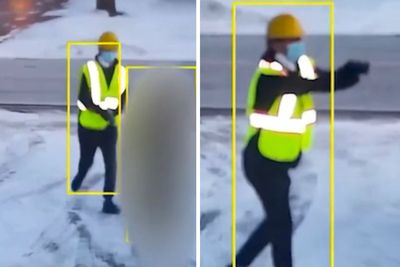Moment would-be assassin disguised as construction worker sneaks up on woman before her miracle escape
