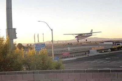 Moment plane makes emergency landing on road in Las Vegas