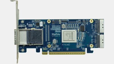 HighPoint's adapter enables GPUDirect storage — up to 64 GB/s from drive to GPU, bypassing the CPU