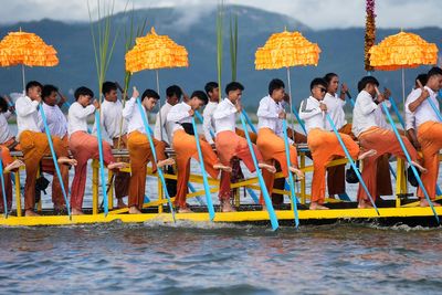 Photos show boat races during Buddhist religious celebrations in Myanmar