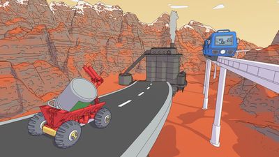 This sci-fi co-op game about vehicular Legos has left Steam early access with 96% overwhelmingly positive reviews laser-targeted at sickos like me: "If you liked Death Stranding but wished it were chiller and let you build roads ANYWHERE"