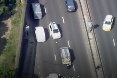 Reckless driver heading wrong way down major road stopped by tactical police crash