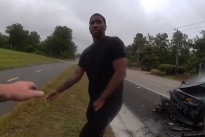 Moment driver deliberately crashes into police car conducting traffic stop ‘because he hates cops’