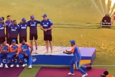 India celebrate with imaginary trophy after acrimonious Asia Cup win over Pakistan