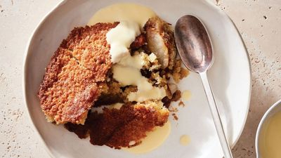Caramel pear cobbler