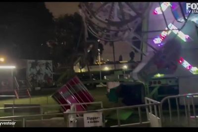 Horror moment carnival ride breaks and smashes to the ground at LA school event