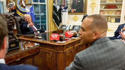 ‘Don’t you got a problem with this?’: Trump bullies senior Dem officials by showcasing ‘Trump 2028’ hat