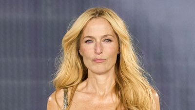 Gillian Anderson's metallic Paris runway dress proves chain prints are the statement motif your autumn wardrobe needs