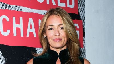 Cat Deeley's aubergine coloured trouser suit and chocolate brown shirt is a recipe for style success
