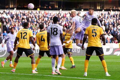 Jan Paul van Hecke’s late header for Brighton denies Wolves a first win