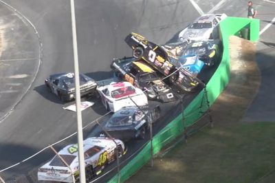Several cars pile into short track melee after field invert