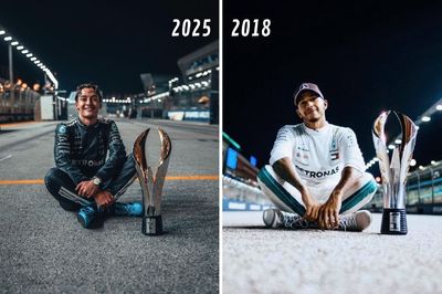 George Russell recreates classic Lewis Hamilton photo after Singapore GP win