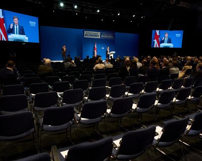 Humiliation upon humiliation for the Melster in front of half-full Tory crowd
