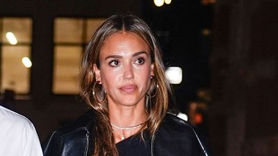 Jessica Alba gives this timely update to her jeans and a leather jacket outfit