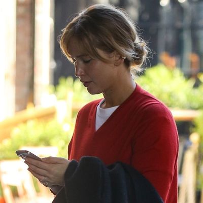 Jennifer Lawrence's Tomato Red Sweater and Jeans Bring French Girl Fashion to NYC