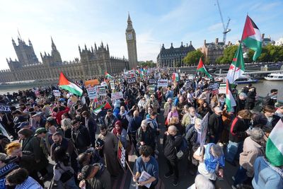 Tens of thousands of pro-Palestine protesters march through London to mark two years of war in Gaza