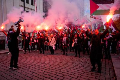 Pro-Palestinian protesters march to stadium ahead of World Cup qualifier between Norway and Israel