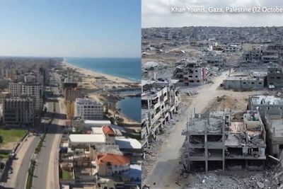 Drone footage shows Gaza before and after war in shocking scale of destruction