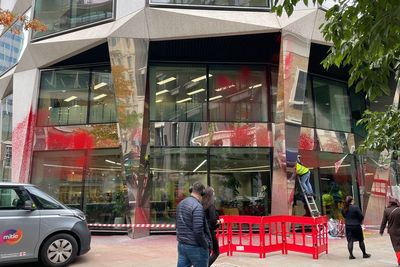 Legal & General London office windows smashed and doused in red paint