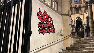 JD Vance triggered by removable graffiti stickers in Cathedral
