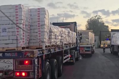 Watch: Aid trucks bound for Gaza line up at Egypt’s Rafah crossing
