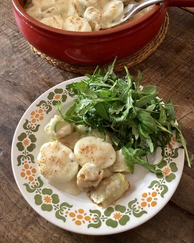 Rachel Roddy’s recipe for baked leek and egg gratin