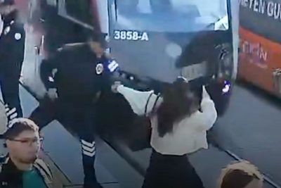 Watch: Security guard saves pedestrian from oncoming tram in dramatic rescue