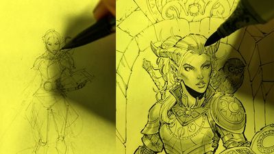 Marvel and DC Comics artist shows how to a draw a character with pencil, pens and markers