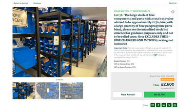 Over £170,000 in bike parts up for auction with current bid just £2600 after bike company restructuring