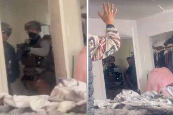 Family traumatized after armed ICE agents kick in door with mom and baby in room to arrest two suspects