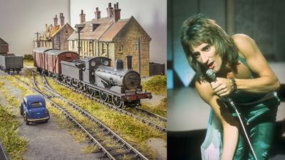 Rod Stewart sets up camera to keep an eye on his model railroad layout as it embarks on transatlantic journey