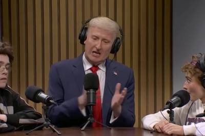 ‘Am I going to heaven, chat?’: SNL’s Trump stops by teen podcast to ramble about No Kings, war and George Santos
