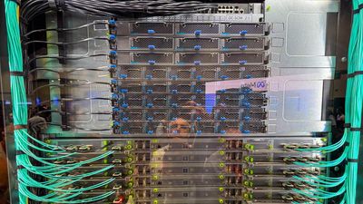 A secret AMD Christmas tree? Nah, it's just a close up of a very bright $3 million 72-GPU MI450 Helios rack monster at OCP Summit